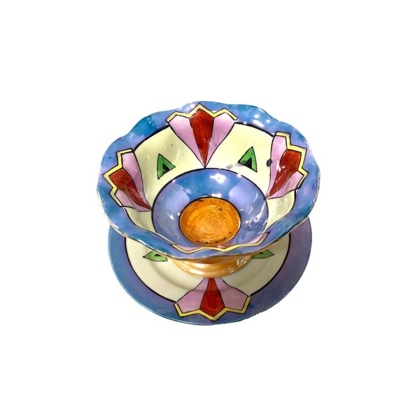 TT Other - TT Takito Hand Painted Japan Footed Scalloped Edge Lustre Geometric Bowl & Plate
